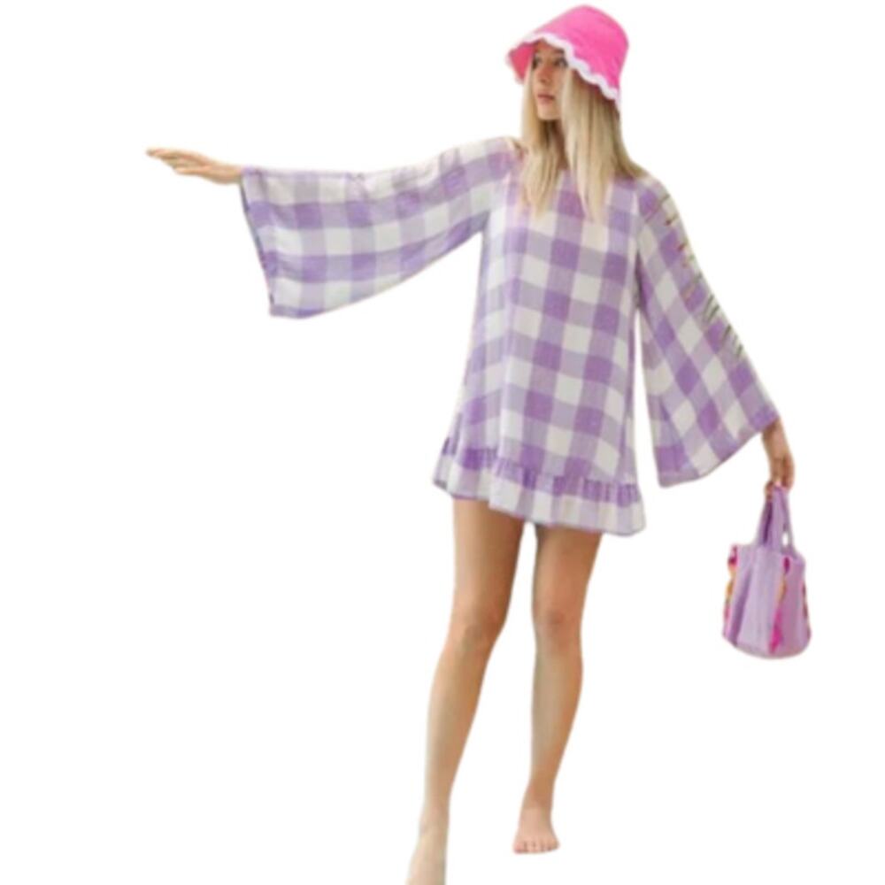 Sundress Indiana Dress Gingham Handloom Lavender Purple Sequin Size XL / XXL NEW